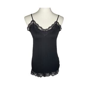 Vintage Bongo Lace Trim Cami Camisole Black Womens Large Top Tank Y2K Coquette